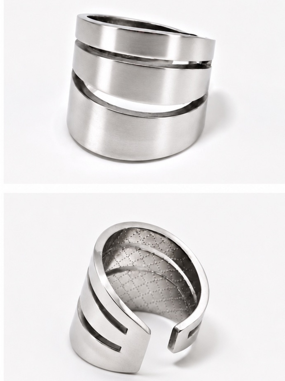 NEW - Wavy Layered Wide Band Silver Boho Chic Statement Ring Size 7